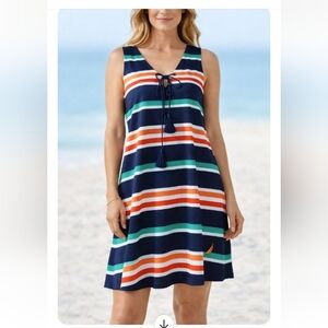 Nautica Striped Sleeveless Tassel Tie Dress Navy Multi Color Size Medium